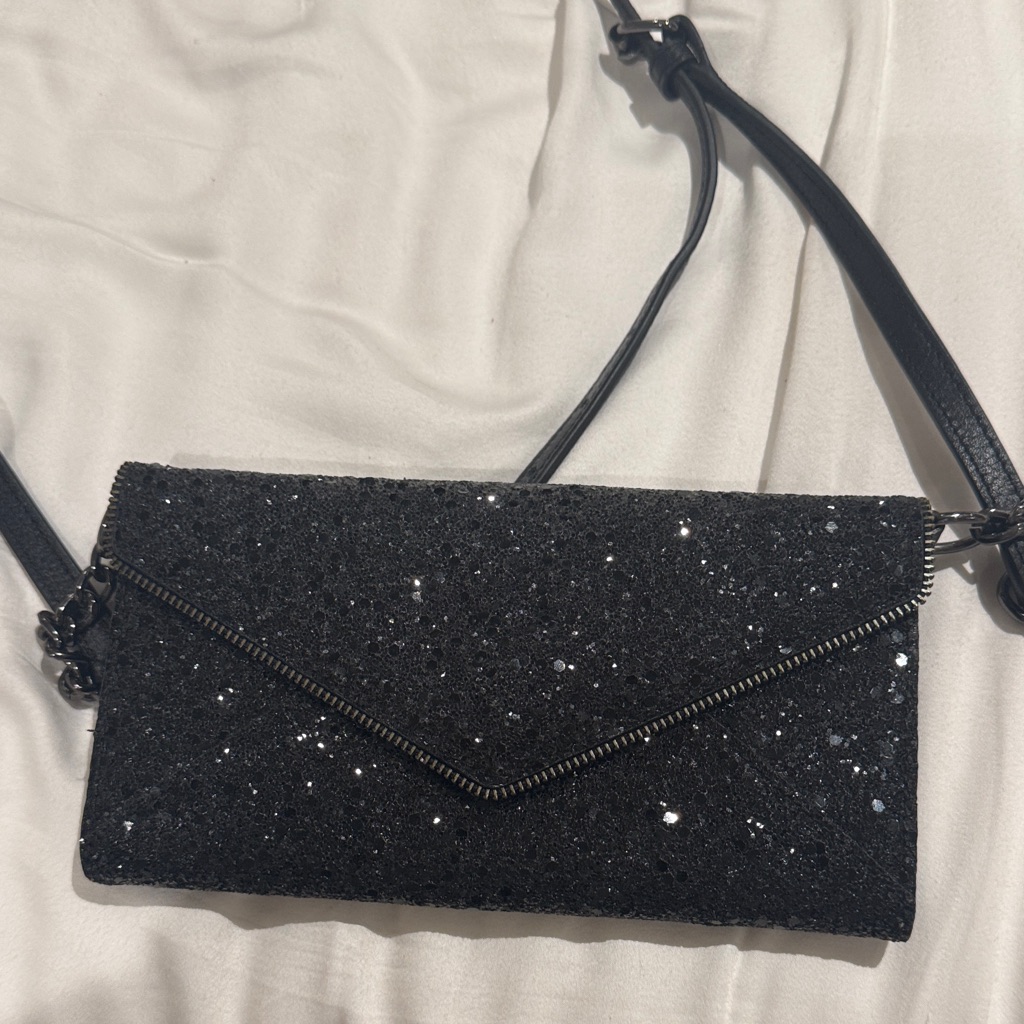Rebecca Minkoff Black Glitter Envelope Wristlet Shoulder Bag
